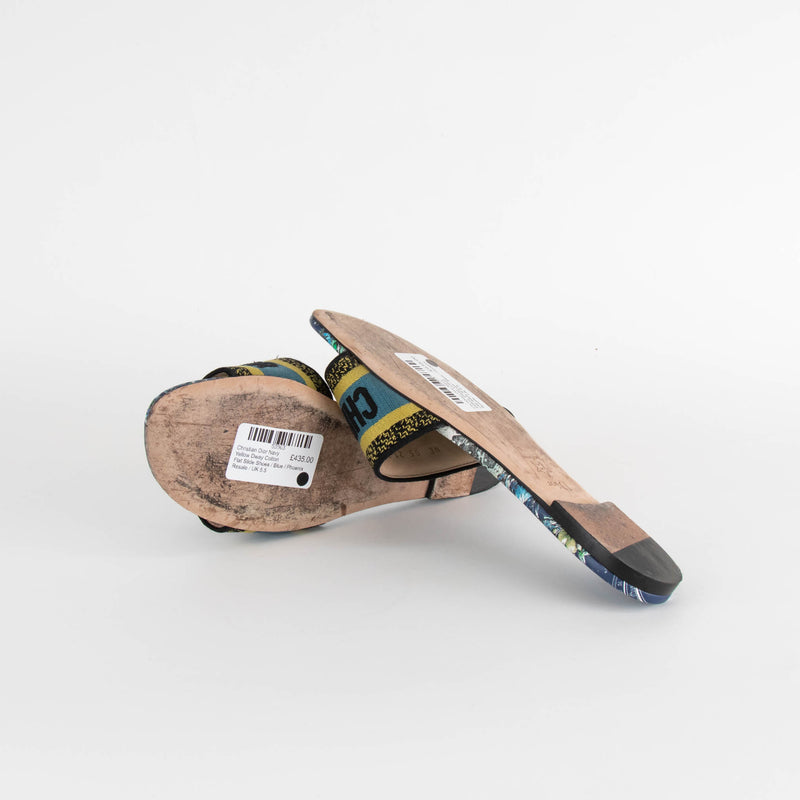 Christian Dior Navy Yellow Dway Cotton Flat Slide Shoes