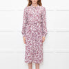 Sezane White Burgundy Floral Long Sleeve Belted Dress