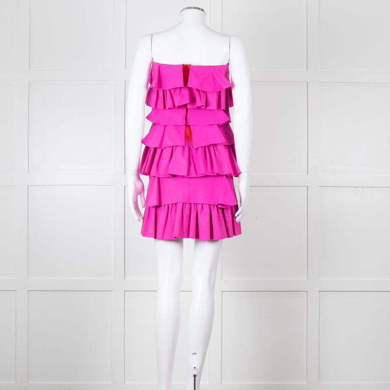 Emilio De La Morena Pink Ruffled Strapless Mini Dress