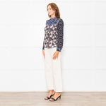 Rebecca Taylor Black Grey Pink Floral Back Buttons Frill Detail Top