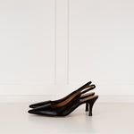 Flattered Black Leather Pointy Slingbacks