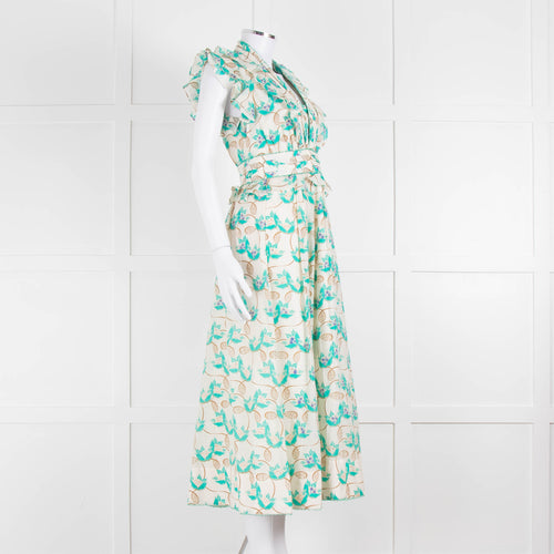 ME + EM Cream Turquoise Floral Frill Trim Cotton Dress