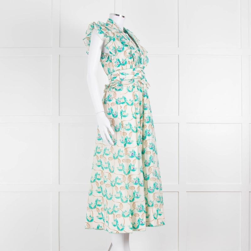 ME + EM Cream Turquoise Floral Frill Trim Cotton Dress