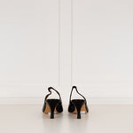 Flattered Black Leather Pointy Slingbacks