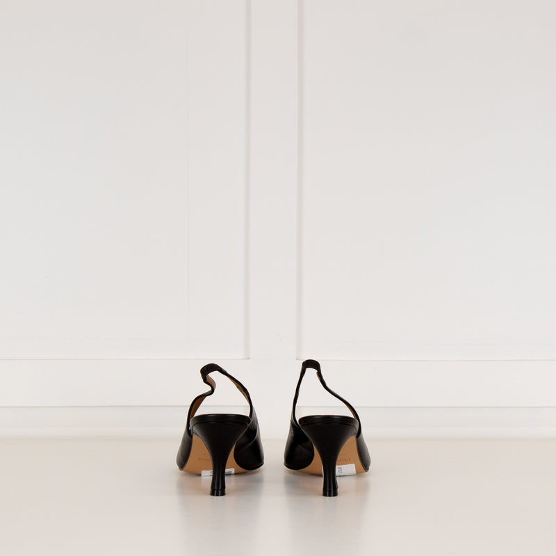 Flattered Black Leather Pointy Slingbacks