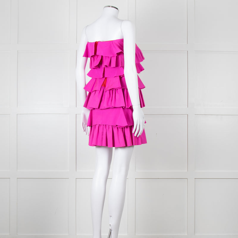 Emilio De La Morena Pink Ruffled Strapless Mini Dress