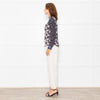 Rebecca Taylor Black Grey Pink Floral Back Buttons Frill Detail Top