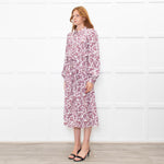 Sezane White Burgundy Floral Long Sleeve Belted Dress