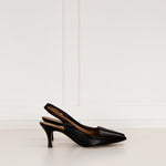 Flattered Black Leather Pointy Slingbacks
