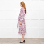 Sezane White Burgundy Floral Long Sleeve Belted Dress