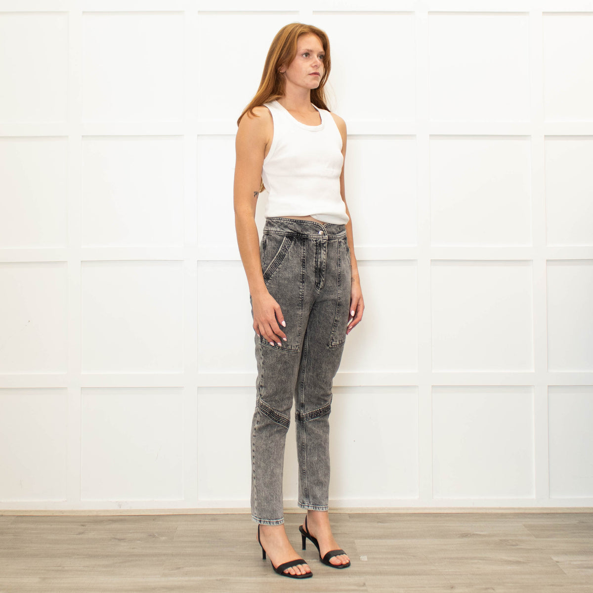 Ba&sh Grey Denim Acid Washed Jeans