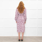 Sezane White Burgundy Floral Long Sleeve Belted Dress