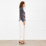 Rebecca Taylor Black Grey Pink Floral Back Buttons Frill Detail Top