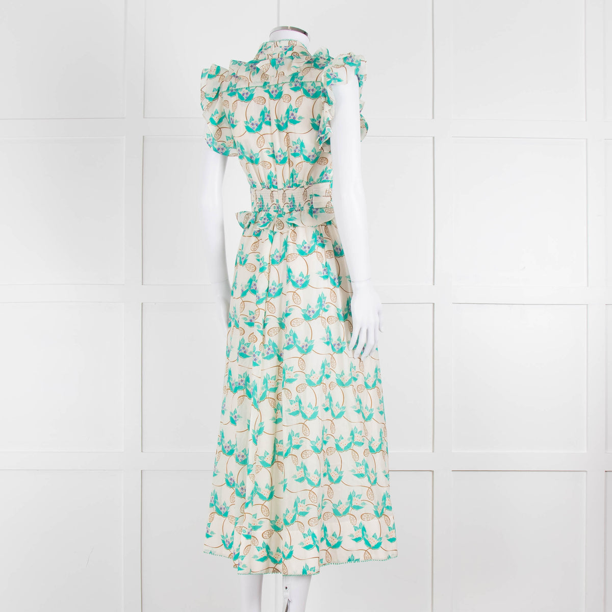 ME + EM Cream Turquoise Floral Frill Trim Cotton Dress