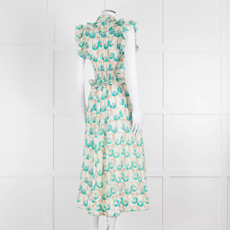 ME + EM Cream Turquoise Floral Frill Trim Cotton Dress