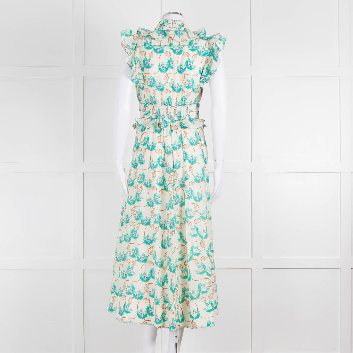 ME + EM Cream Turquoise Floral Frill Trim Cotton Dress
