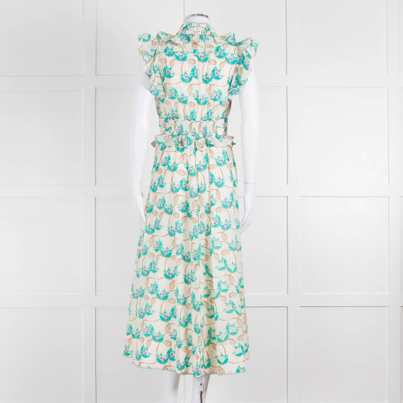 ME + EM Cream Turquoise Floral Frill Trim Cotton Dress