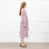 Sezane White Burgundy Floral Long Sleeve Belted Dress