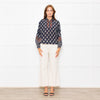Vanessa Bruno Navy White Print Embroidered Top