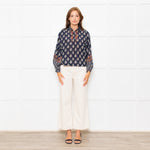 Vanessa Bruno Navy White Print Embroidered Top