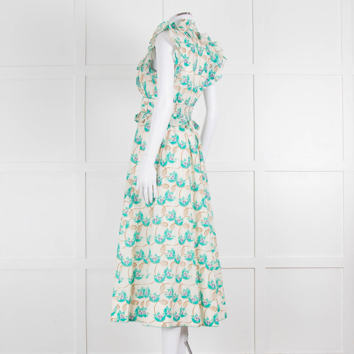 ME + EM Cream Turquoise Floral Frill Trim Cotton Dress