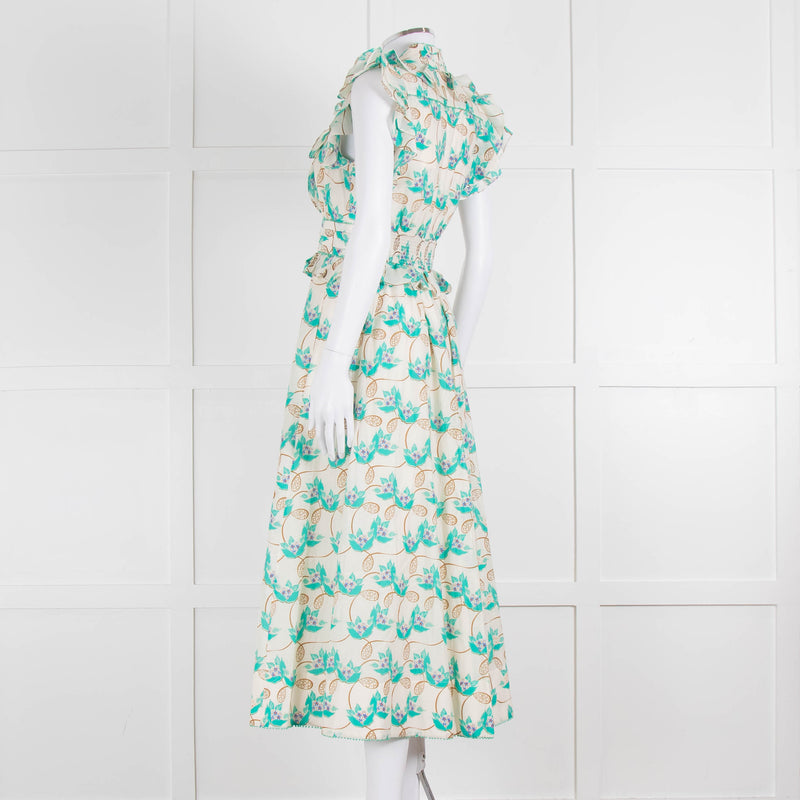 ME + EM Cream Turquoise Floral Frill Trim Cotton Dress