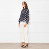 Vanessa Bruno Navy White Print Embroidered Top