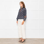 Vanessa Bruno Navy White Print Embroidered Top