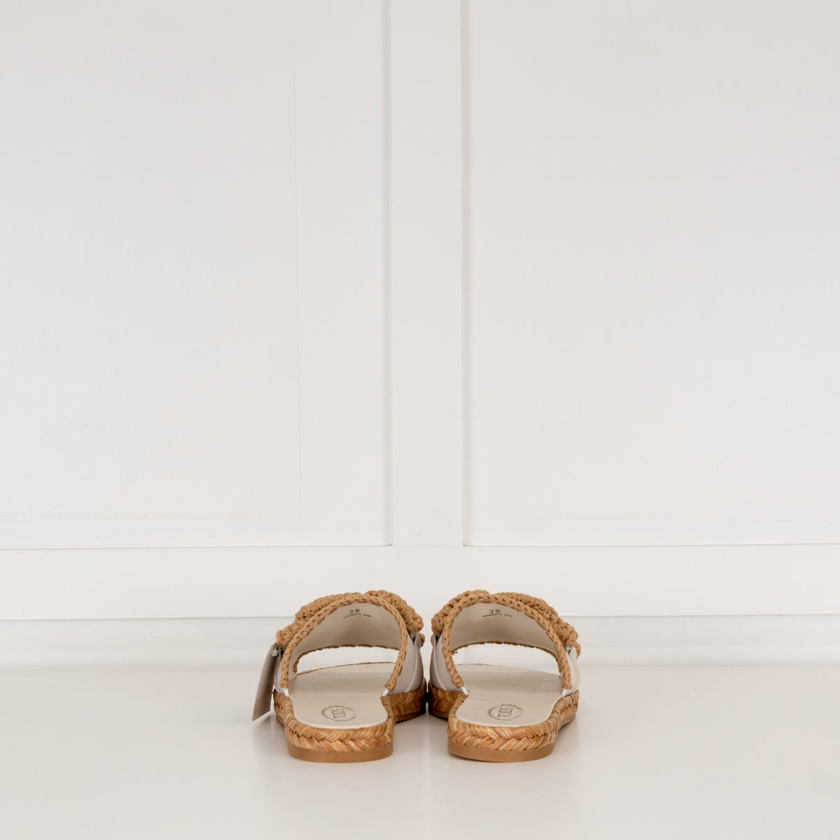 Tods Cream Beige Raffia Flat Slides