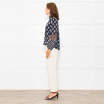 Vanessa Bruno Navy White Print Embroidered Top