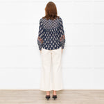 Vanessa Bruno Navy White Print Embroidered Top