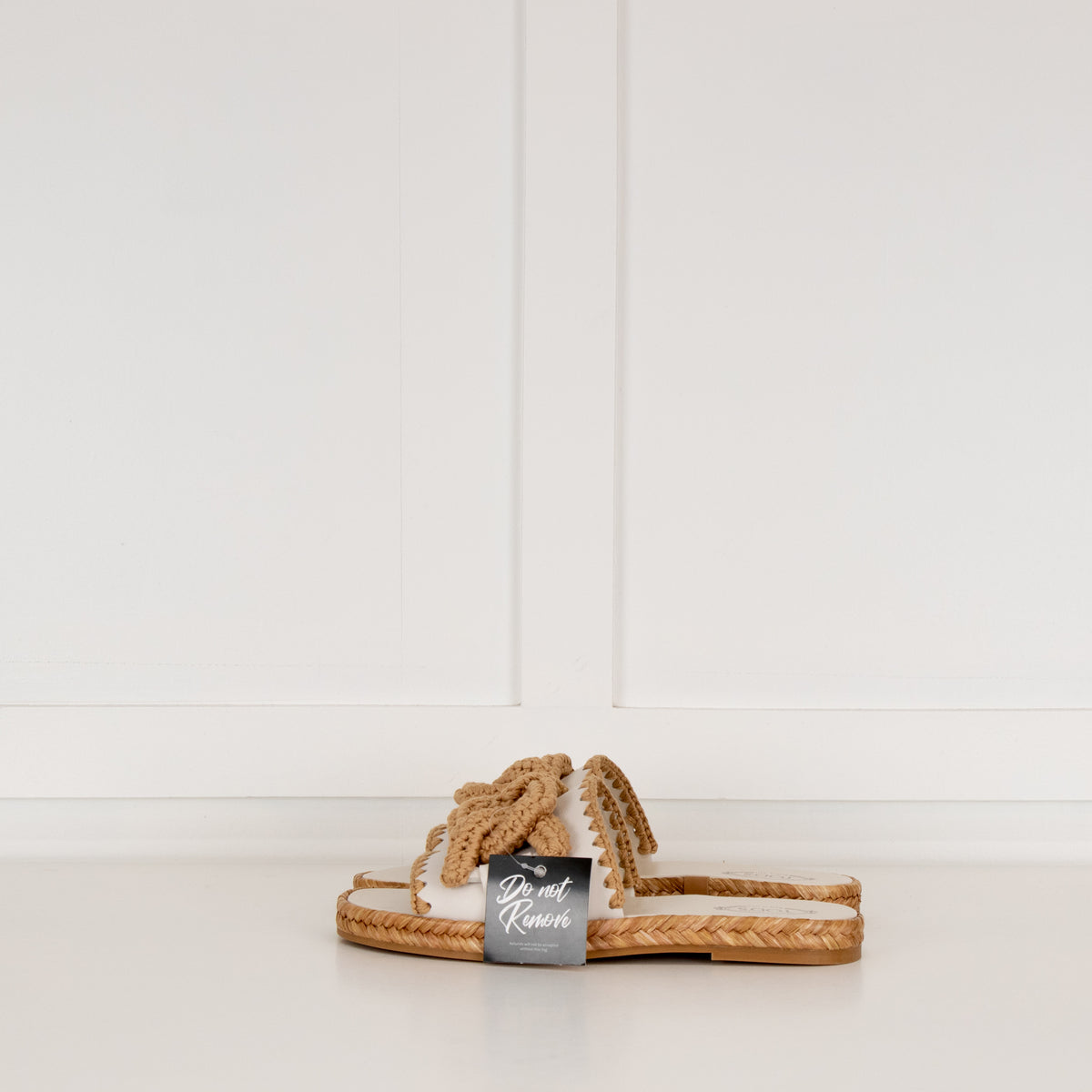 Tods Cream Beige Raffia Flat Slides