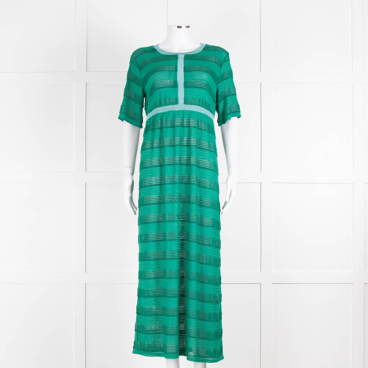 Maje Green Blue Trim Knitted Short Sleeve Maxi Dress & Slip  Phoenix Style
