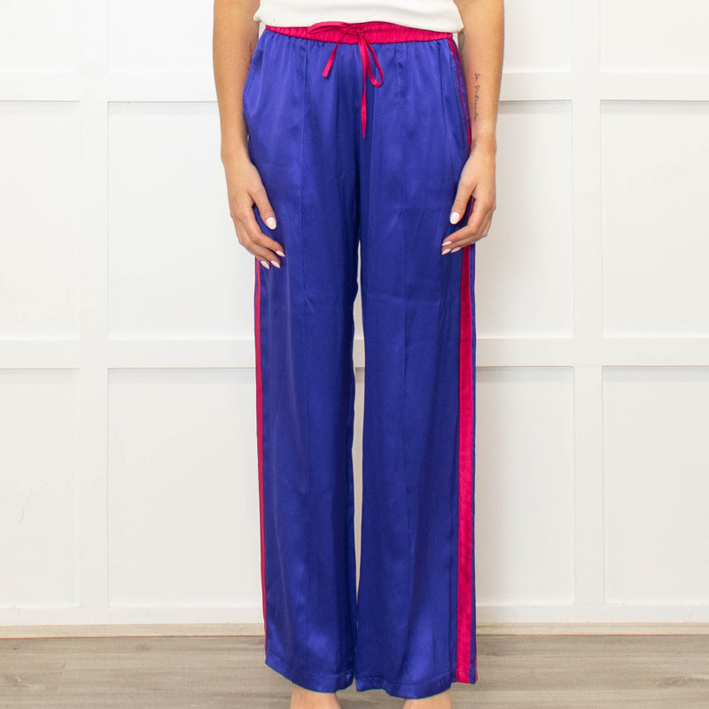 Serena Bute Purple Silky Wide Leg Pink Side Stripes Pink Elastic Trousers