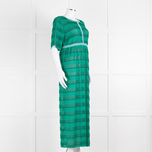 Maje Green Blue Trim Knitted Short Sleeve Maxi Dress & Slip