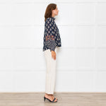 Vanessa Bruno Navy White Print Embroidered Top