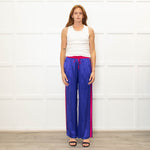 Serena Bute Purple Silky Wide Leg Pink Side Stripes Pink Elastic Trousers