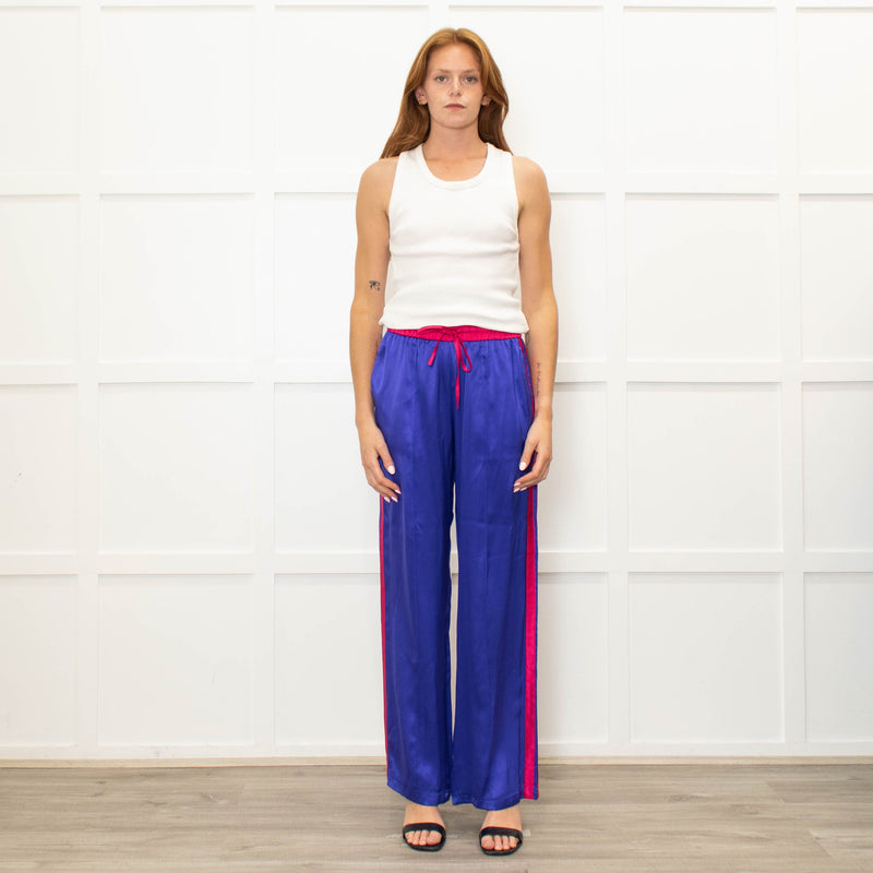 Serena Bute Purple Silky Wide Leg Pink Side Stripes Pink Elastic Trousers