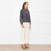 Vanessa Bruno Navy White Print Embroidered Top