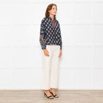 Vanessa Bruno Navy White Print Embroidered Top