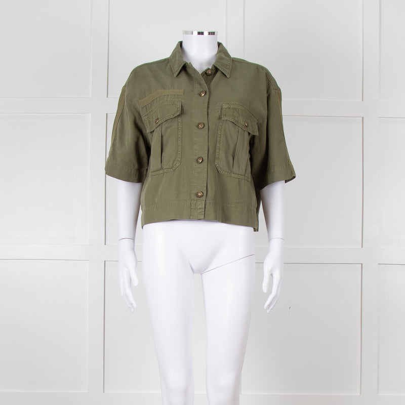 Me+Em Khaki Copper Buttons Front Buttons Cotton Shirt