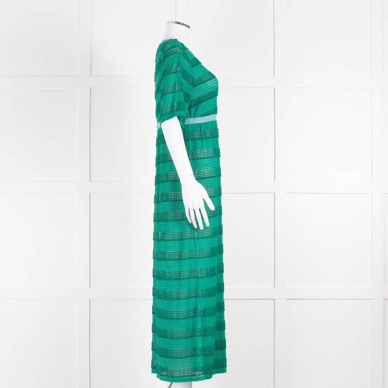 Maje Green Blue Trim Knitted Short Sleeve Maxi Dress & Slip