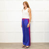 Serena Bute Purple Silky Wide Leg Pink Side Stripes Pink Elastic Trousers