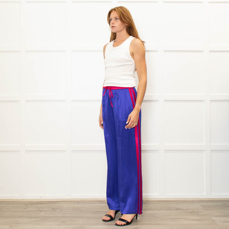 Serena Bute Purple Silky Wide Leg Pink Side Stripes Pink Elastic Trousers