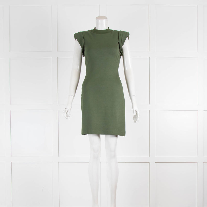 Alexander McQueen Khaki Fitted Mini Dress Padded Shoulders
