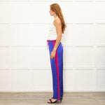 Serena Bute Purple Silky Wide Leg Pink Side Stripes Pink Elastic Trousers