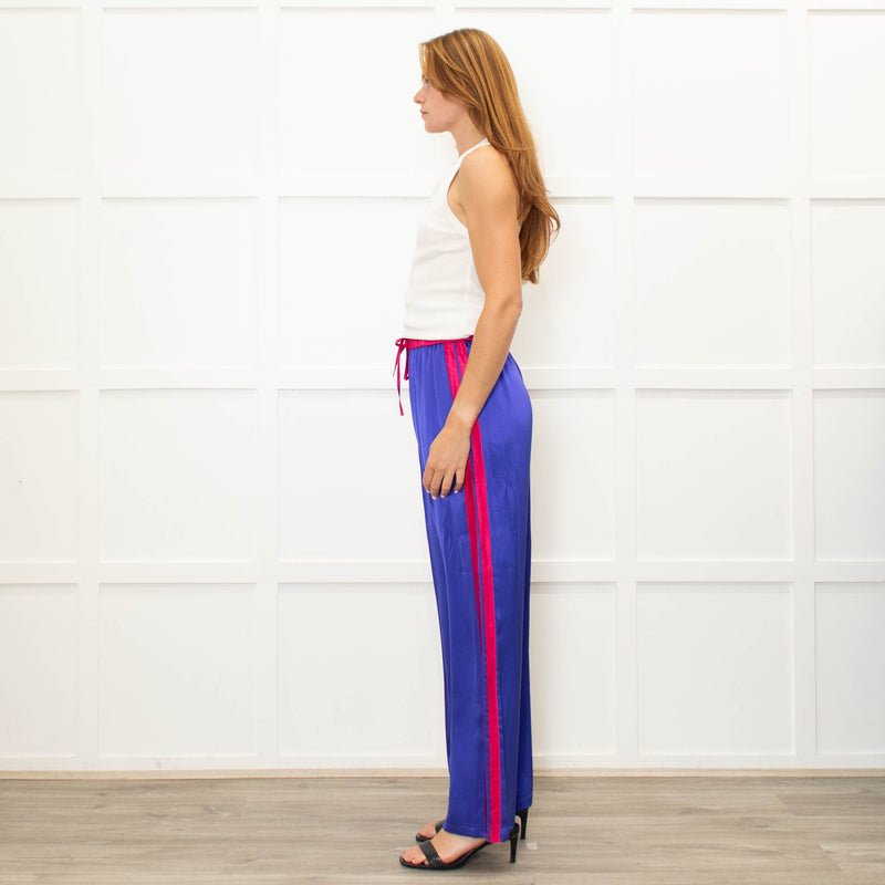 Serena Bute Purple Silky Wide Leg Pink Side Stripes Pink Elastic Trousers