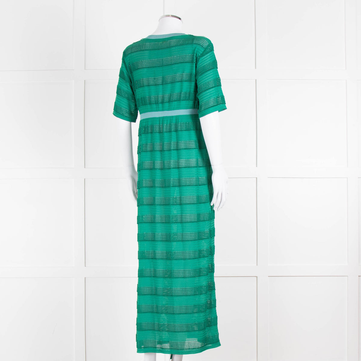 Maje Green Blue Trim Knitted Short Sleeve Maxi Dress & Slip