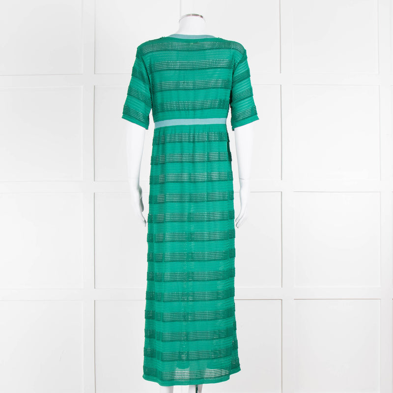 Maje Green Blue Trim Knitted Short Sleeve Maxi Dress & Slip