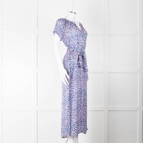 Primrose Park Pink Blue Leopard Print Short Sleeve Maxi Dress